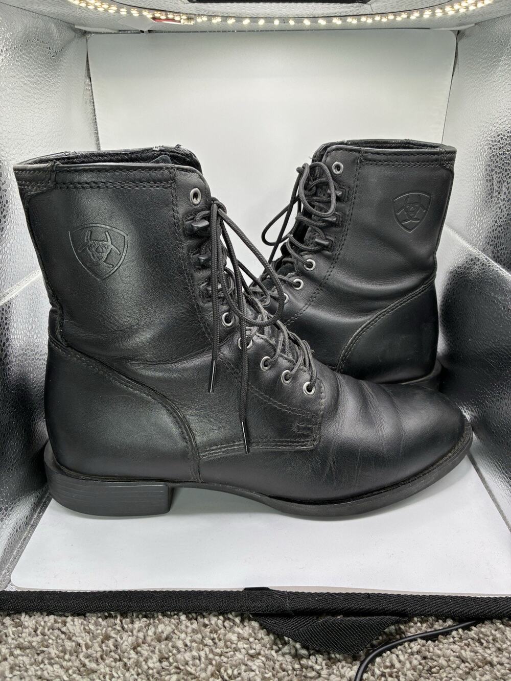 Ariat 9 D Mens Lace Up Roper Boots Black Leather Western ATS Style 10001981